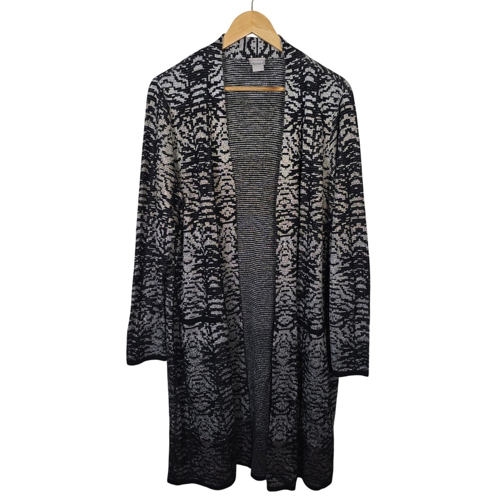 Chicos Drama Open Front Ombre Cardigan Sweater Black Multi Silver Size 3 - XL